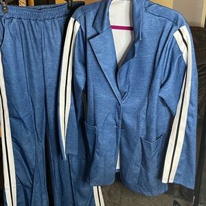 Blue Casual Suit with White Stripes